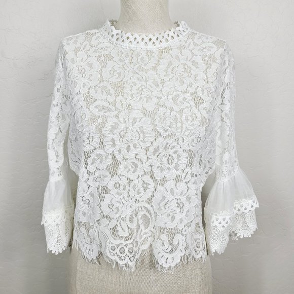 Hayden Tops - NEW Hayden LA Bell Sleeve Cropped Lace Top